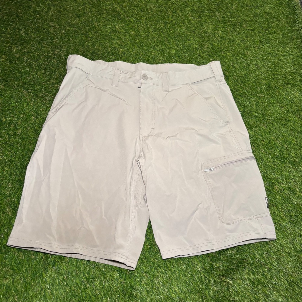 Huk Mens Performance Fishing Shorts XL Gray Tan Stretch Cargo Pocket Hiking